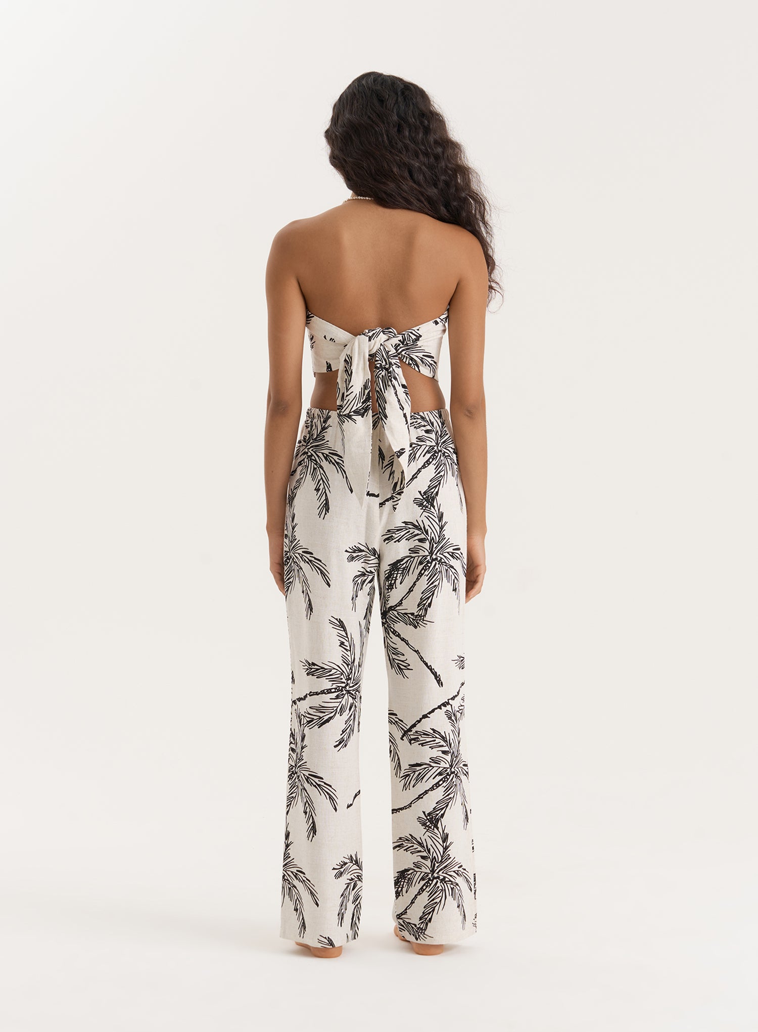 Printed Linen Blend Wide Leg Trouser